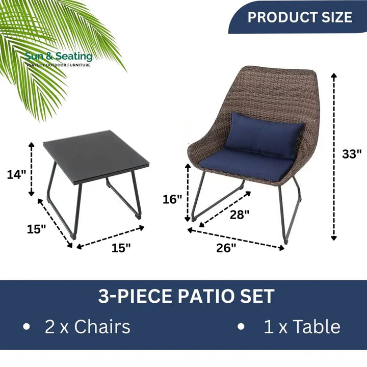 Dorothea Outdoor Rattan Wicker 3-Piece Patio Set Patio Set