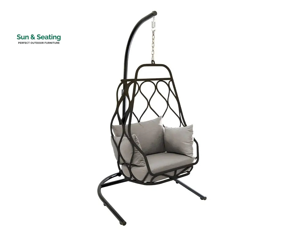 Drago Single Seater Hanging Swing With Stand For Balcony Garden Swing Black Swings