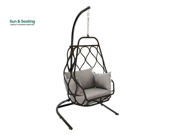Drago Single Seater Hanging Swing With Stand For Balcony Garden Swing Black Swings