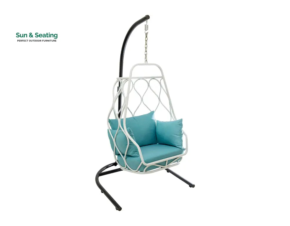 Drago Single Seater Hanging Swing With Stand For Balcony Garden Swing White Swings