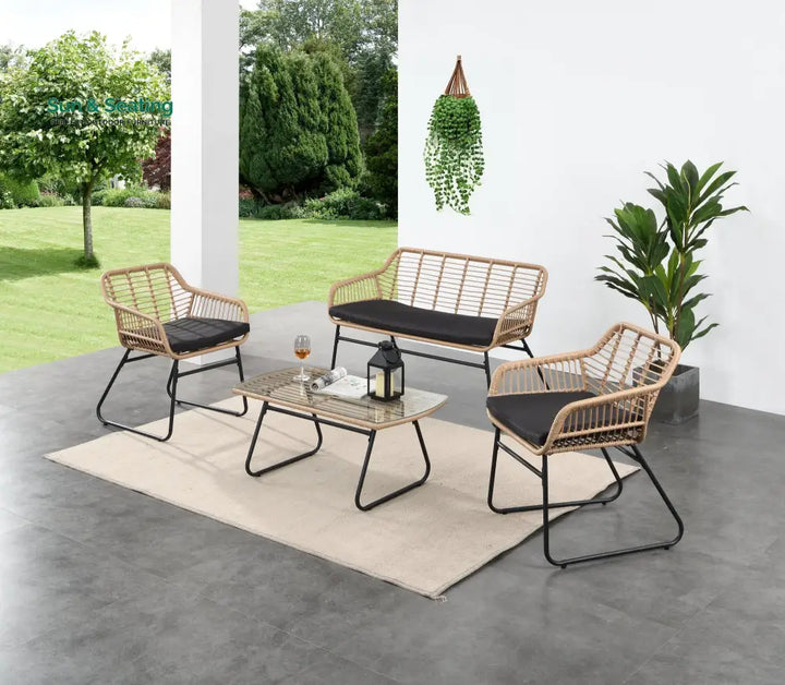 Drinus Outdoor Garden Balcony Sofa Set 2 Seater 2 Single seater and 1 Center Table Set (Black + Tan) Sofa Sets