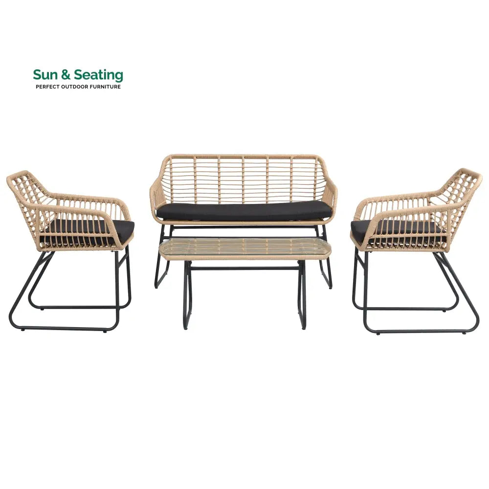 Drinus Outdoor Garden Balcony Sofa Set 2 Seater 2 Single seater and 1 Center Table Set (Black + Tan) Sofa Sets