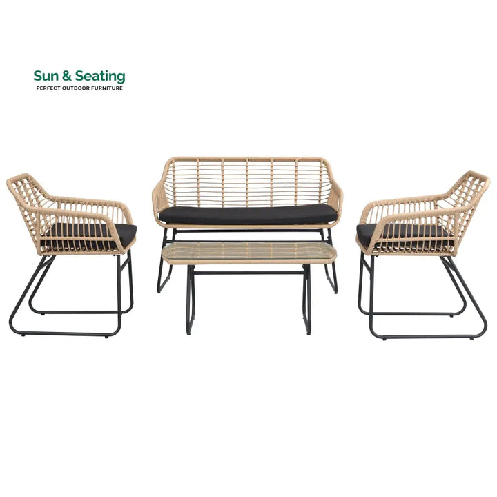 Drinus Outdoor Garden Balcony Sofa Set 2 Seater 2 Single seater and 1 Center Table Set (Black + Tan) Sofa Sets