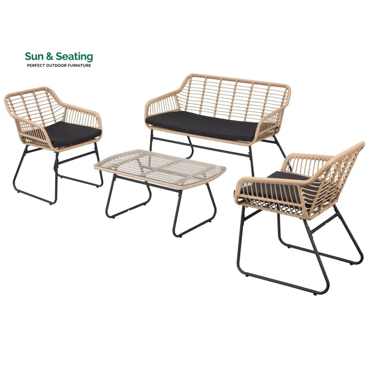 Drinus Outdoor Garden Balcony Sofa Set 2 Seater 2 Single seater and 1 Center Table Set (Black + Tan) Sofa Sets