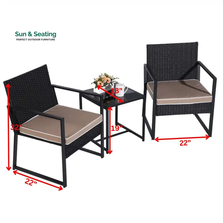 Drish Outdoor Patio Seating Set 2 Chairs and 1 Table Set (Black) Coffee Table Sets