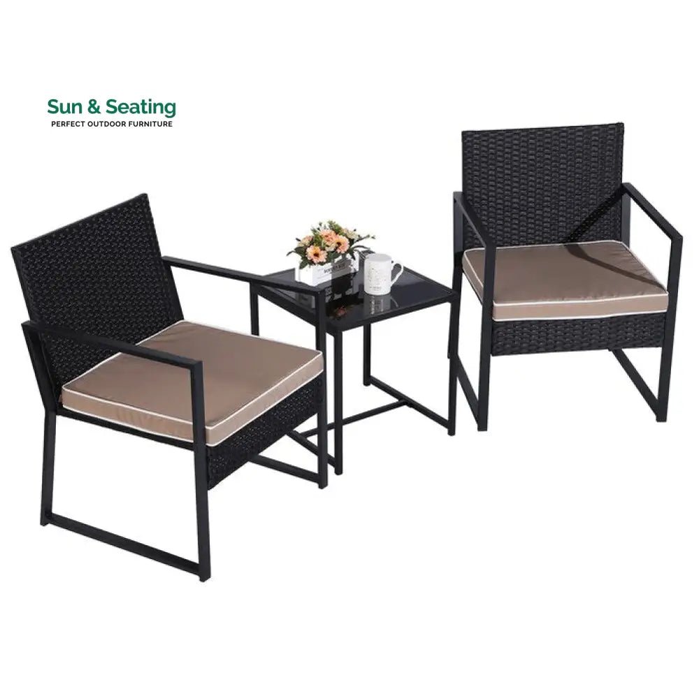 Drish Outdoor Patio Seating Set 2 Chairs and 1 Table Set (Black) Coffee Table Sets
