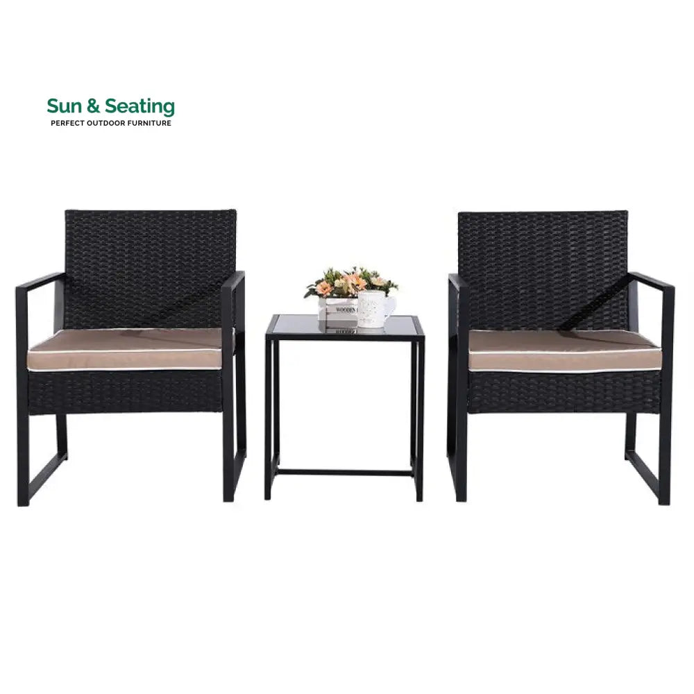 Drish Outdoor Patio Seating Set 2 Chairs and 1 Table Set (Black) Coffee Table Sets