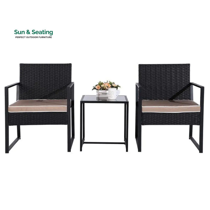 Drish Outdoor Patio Seating Set 2 Chairs and 1 Table Set (Black) Coffee Table Sets