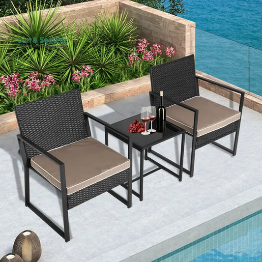 Drish Outdoor Patio Seating Set 2 Chairs and 1 Table Set (Black) Cream Coffee Table Sets