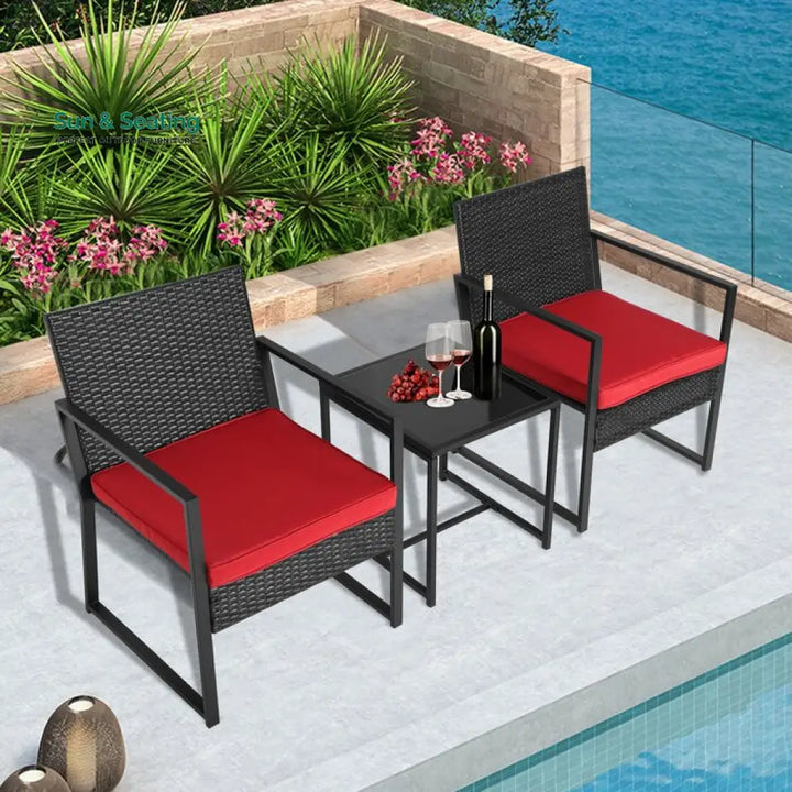 Drish Outdoor Patio Seating Set 2 Chairs and 1 Table Set (Black) Red Coffee Table Sets