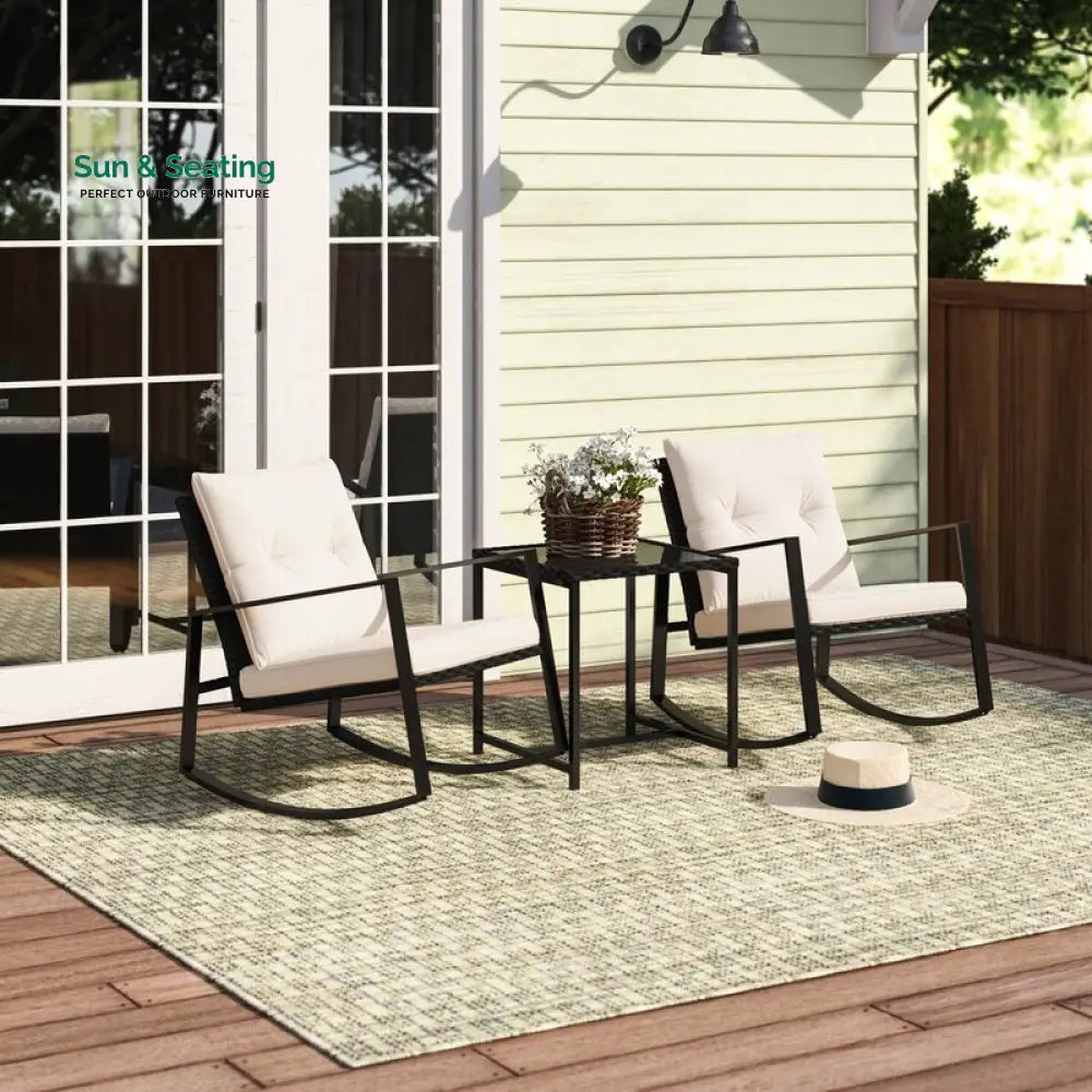 Duchess Outdoor Patio Seating Set 2 Chairs and 1 Table Set (Black) Coffee Table Sets