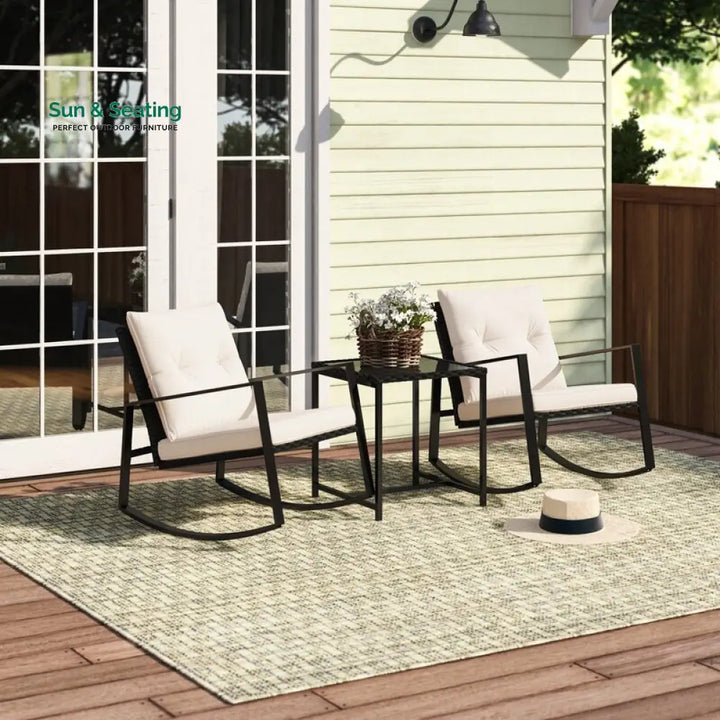 Duchess Outdoor Patio Seating Set 2 Chairs and 1 Table Set (Black) Coffee Table Sets