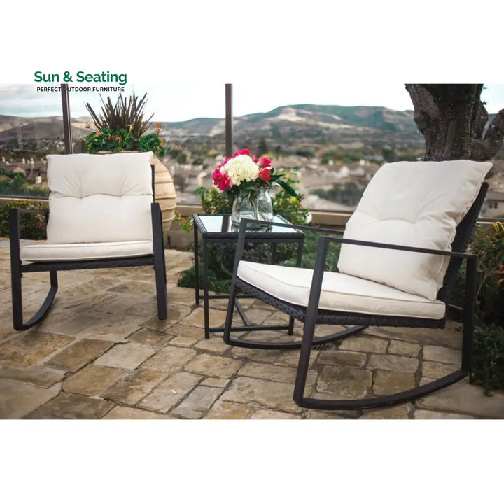 Duchess Outdoor Patio Seating Set 2 Chairs and 1 Table Set (Black) Coffee Table Sets