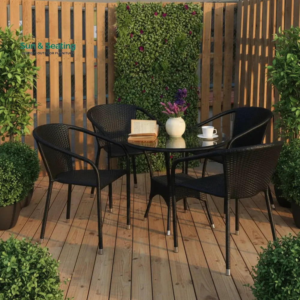 Duke Outdoor Patio Seating Set 4 Chairs and 1 Table Set (Black) Coffee Table Sets