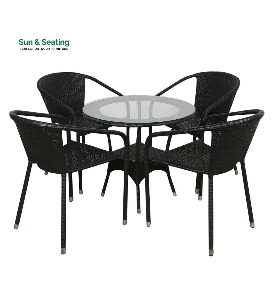 Duke Outdoor Patio Seating Set 4 Chairs and 1 Table Set (Black) Coffee Table Sets