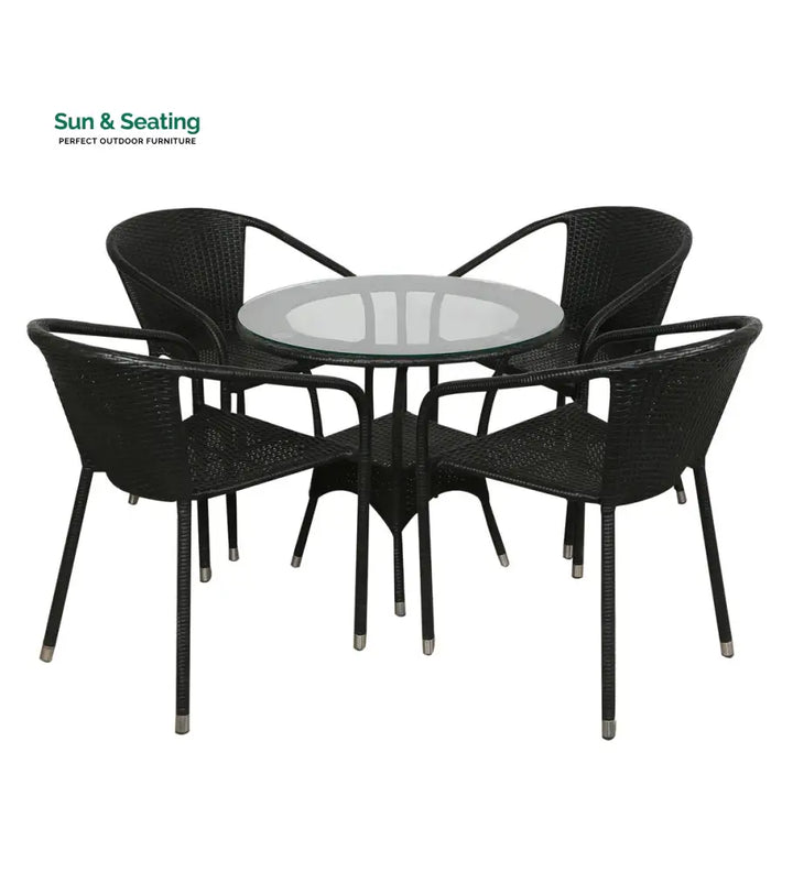 Duke Outdoor Patio Seating Set 4 Chairs and 1 Table Set (Black) Coffee Table Sets
