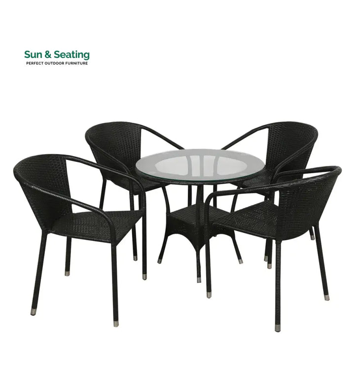 Duke Outdoor Patio Seating Set 4 Chairs and 1 Table Set (Black) Coffee Table Sets