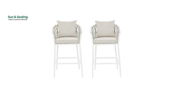 Dupont Outdoor Patio Bar Chair 2 Chairs For Balcony (White) Braided &amp; Rope Bar Sets