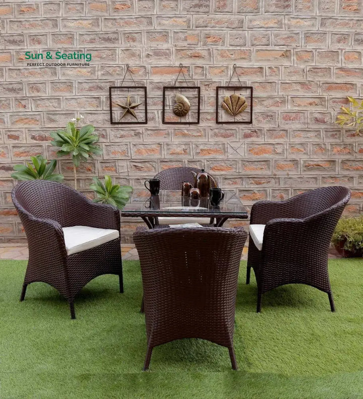 Dushtu Outdoor Patio Seating Set 4 Chairs and 1 Table Set (Dark Brown) Coffee Table Sets