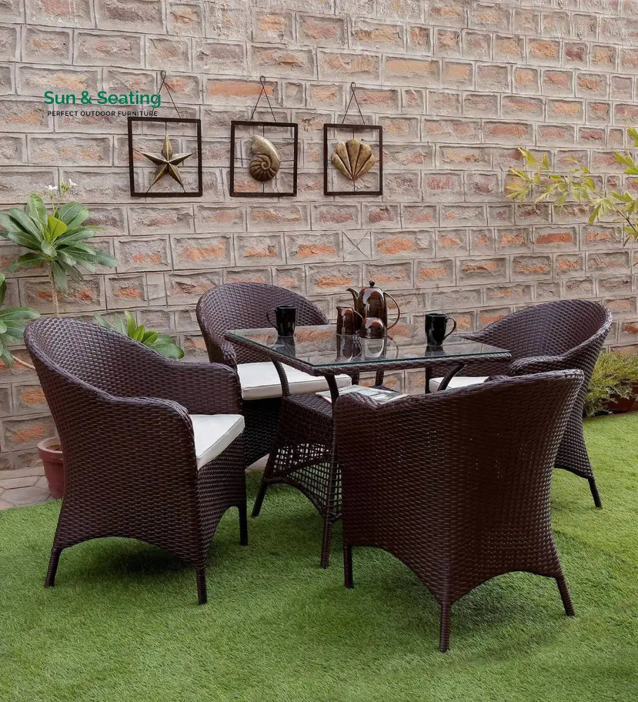 Dushtu Outdoor Patio Seating Set 4 Chairs and 1 Table Set (Dark Brown) Coffee Table Sets