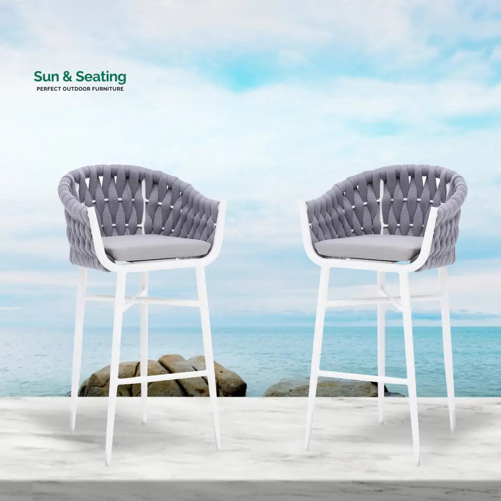 Ece Outdoor Patio Bar Chair 2 Chairs For Balcony Braided &amp; Rope Grey Bar Sets