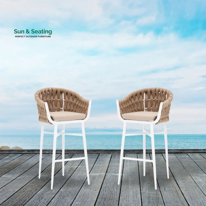 Ece Outdoor Patio Bar Chair 2 Chairs For Balcony Braided &amp; Rope Light Brown Bar Sets