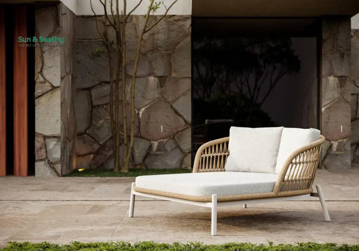 Ecer Outdoor Poolside Sunbed With Cushion Daybed Braided &amp; Rope Sunbed