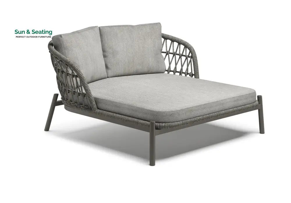Ecer Outdoor Poolside Sunbed With Cushion Daybed Braided &amp; Rope Grey Sunbed