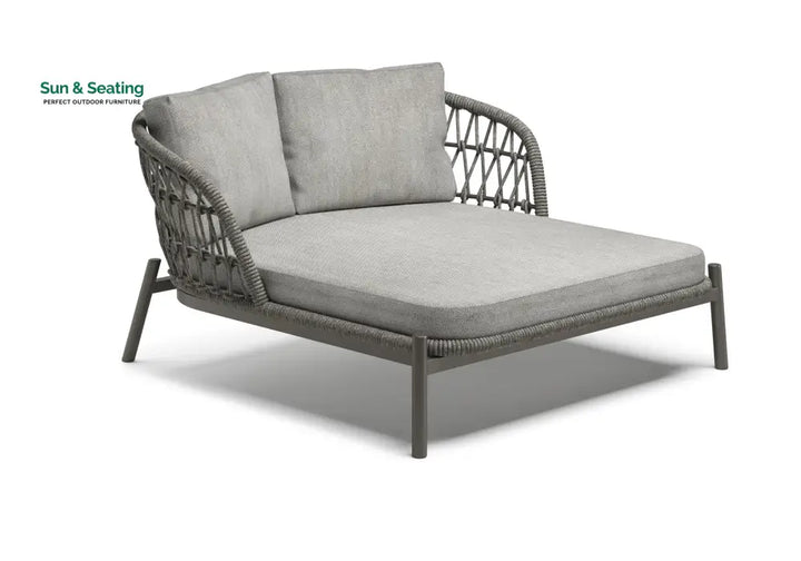 Ecer Outdoor Poolside Sunbed With Cushion Daybed Braided &amp; Rope Grey Sunbed