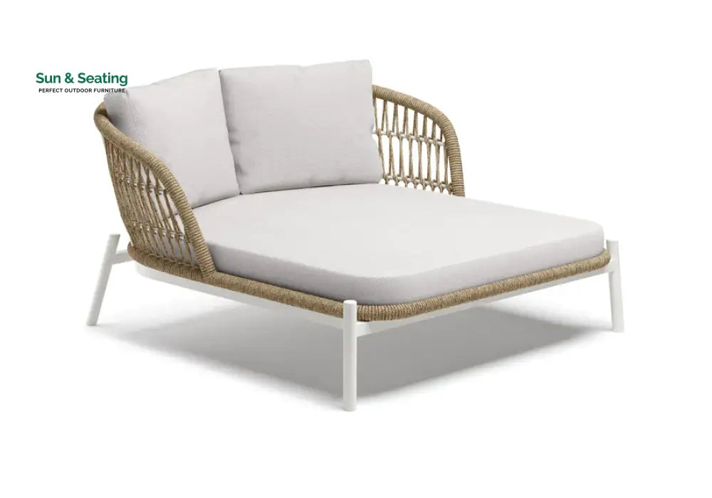Ecer Outdoor Poolside Sunbed With Cushion Daybed Braided &amp; Rope White Sunbed