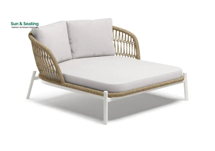 Ecer Outdoor Poolside Sunbed With Cushion Daybed Braided &amp; Rope White Sunbed