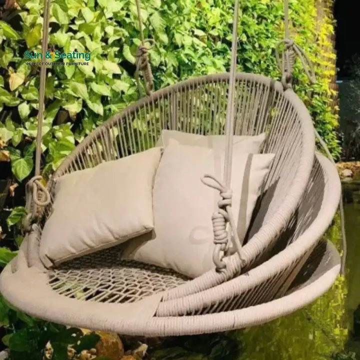 Edelmira Single Seater Hanging Swing Without Stand For Balcony Garden Swing (Cream) Braided &amp; Rope Swings