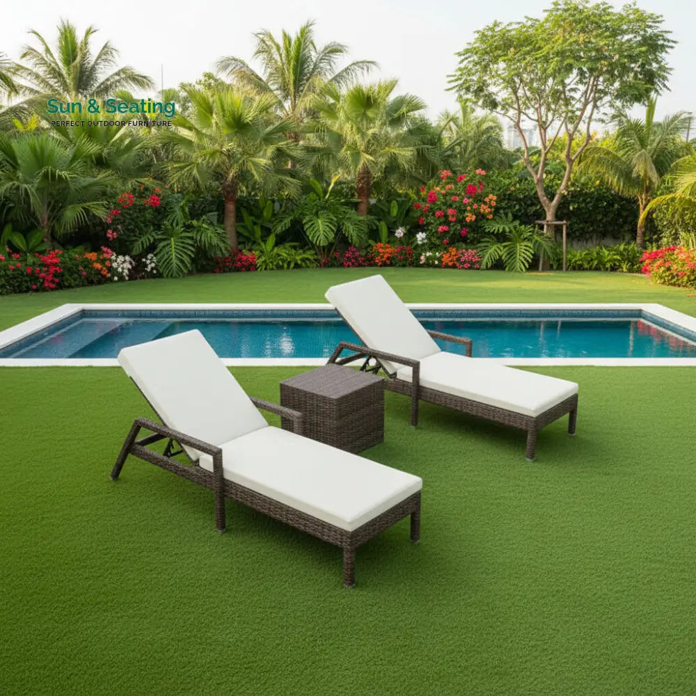 Eden Outdoor Swimming Poolside Lounger (Set of 2) With 1 Side Table (Brown) Loungers