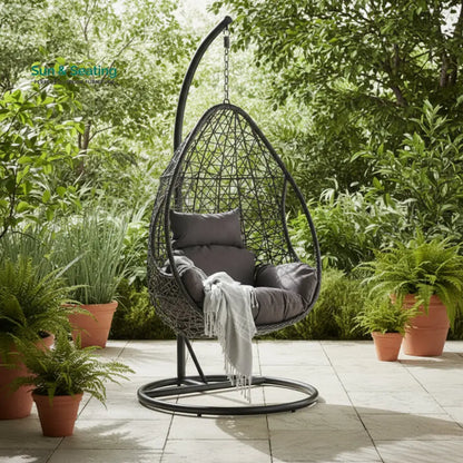Edmondo Single Seater Hanging Swing With Stand For Balcony Garden Swing (Dark Brown) Swings