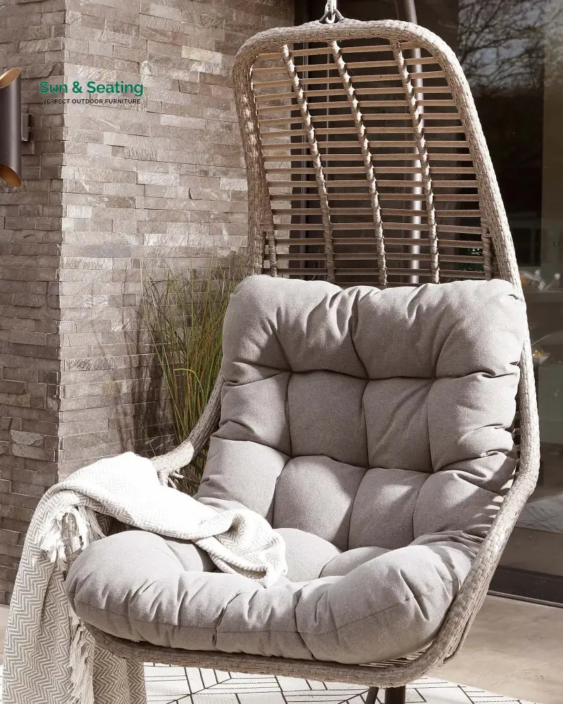 Edmondo Single Seater Hanging Swing With Stand For Balcony Garden Swing (Grey) Swings