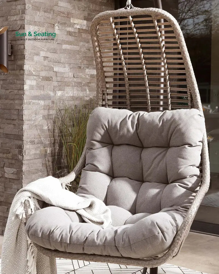 Edmondo Single Seater Hanging Swing With Stand For Balcony Garden Swing (Grey) Swings