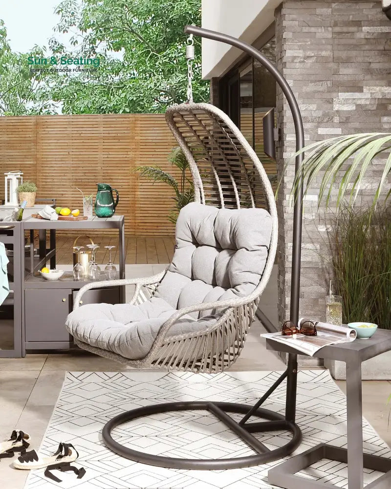Edmondo Single Seater Hanging Swing With Stand For Balcony Garden Swing (Grey) Swings