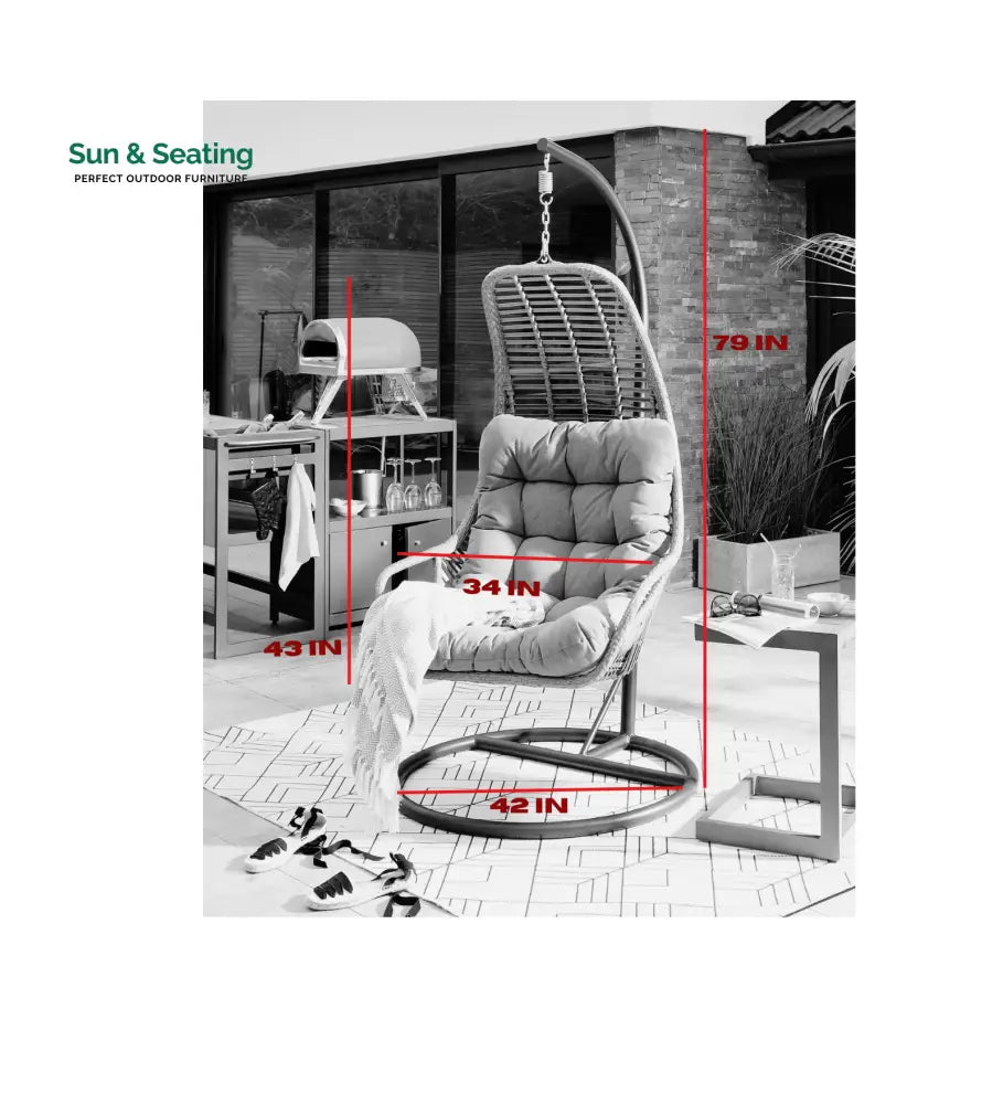 Edmondo Single Seater Hanging Swing With Stand For Balcony Garden Swing (Grey) Swings
