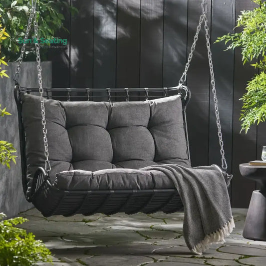 Edris Double Seater Hanging Swing Without Stand For Balcony Garden Swing Dark Grey Swings