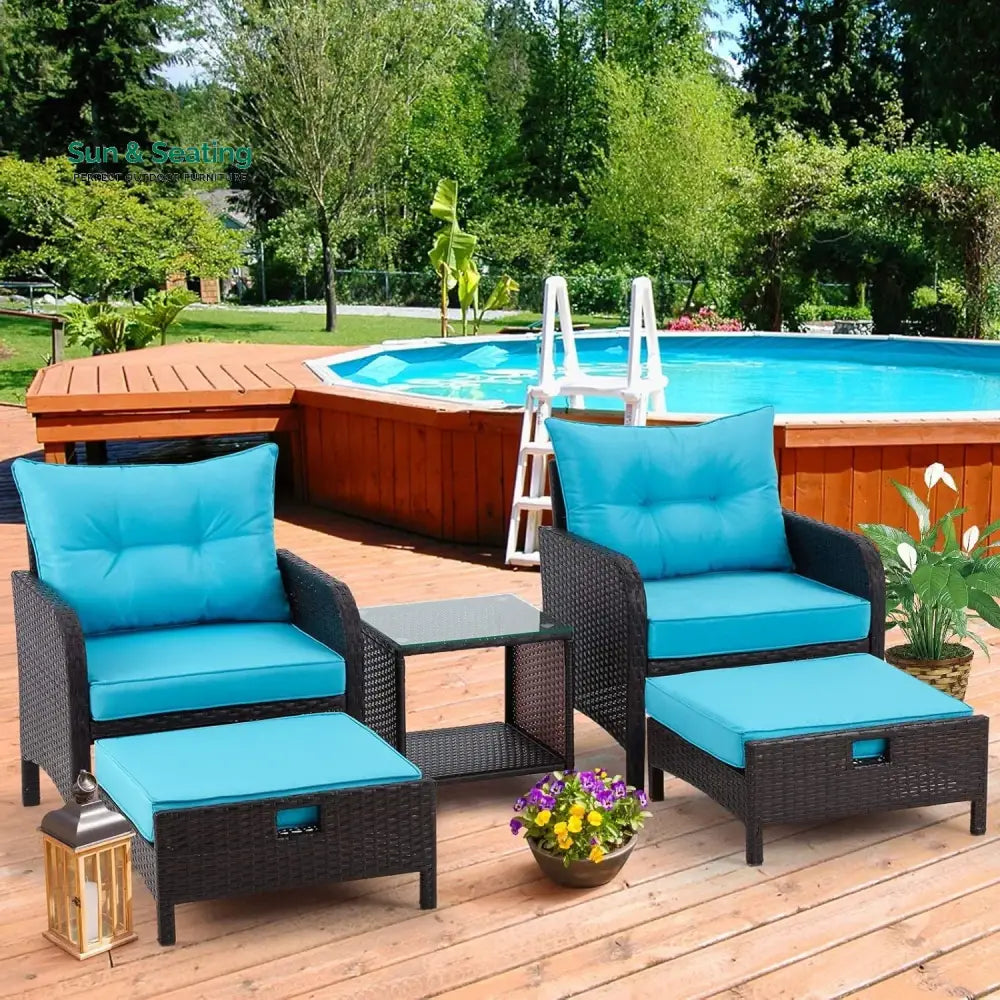 Eesha Outdoor 5 Piece Patio Wicker Furniture Set Patio Sofa Set