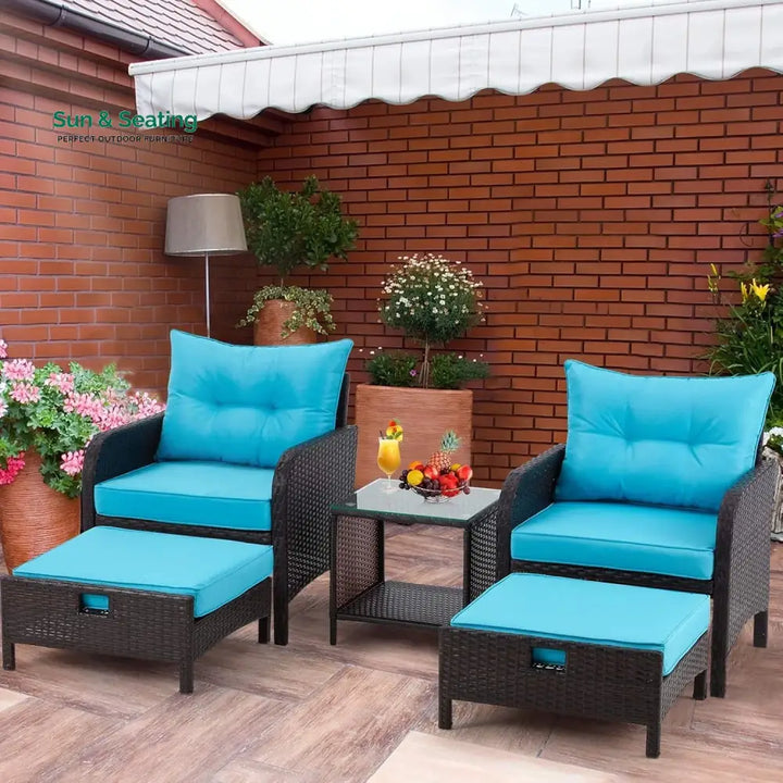 Eesha Outdoor 5 Piece Patio Wicker Furniture Set Patio Sofa Set