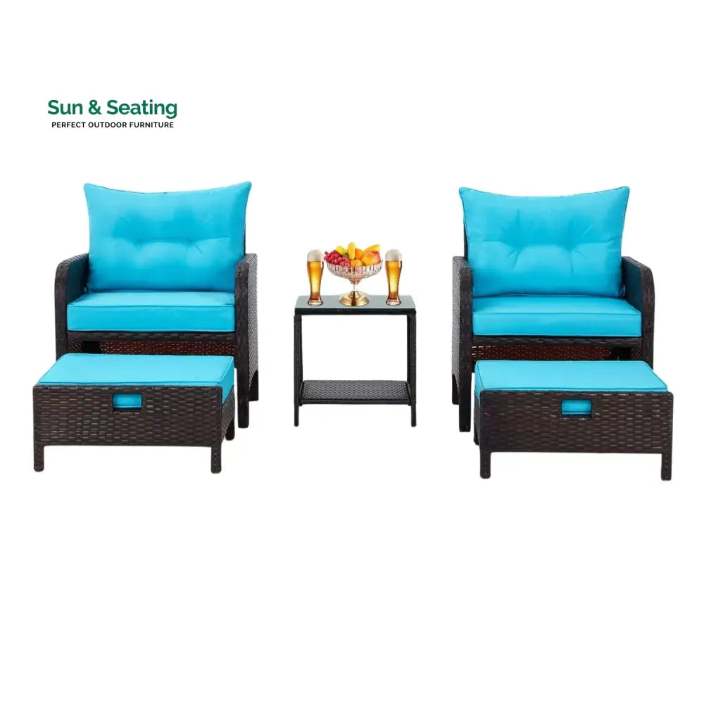 Eesha Outdoor 5 Piece Patio Wicker Furniture Set Patio Sofa Set