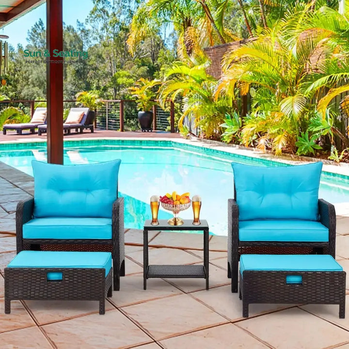Eesha Outdoor 5 Piece Patio Wicker Furniture Set Patio Sofa Set