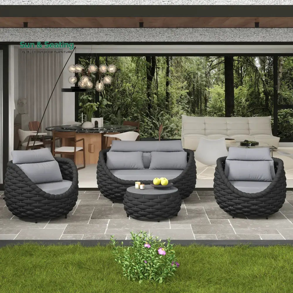 Eiva Outdoor Sofa Set 2 Seater 2 Single seater and 1 Center Table (Light Grey) Braided &amp; Rope Sofa Sets
