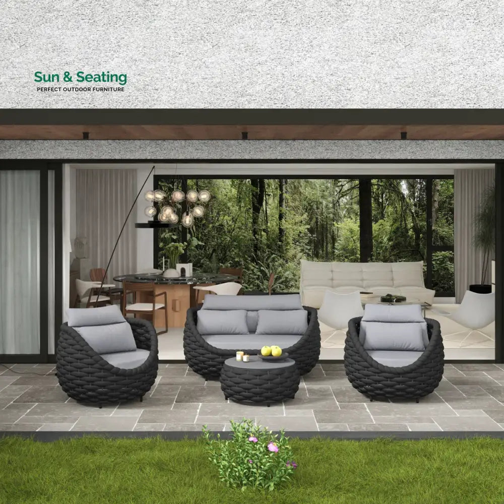 Eiva Outdoor Sofa Set 2 Seater 2 Single seater and 1 Center Table (Light Grey) Braided &amp; Rope Sofa Sets