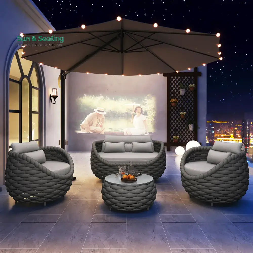 Eiva Outdoor Sofa Set 2 Seater 2 Single seater and 1 Center Table (Light Grey) Braided &amp; Rope Sofa Sets