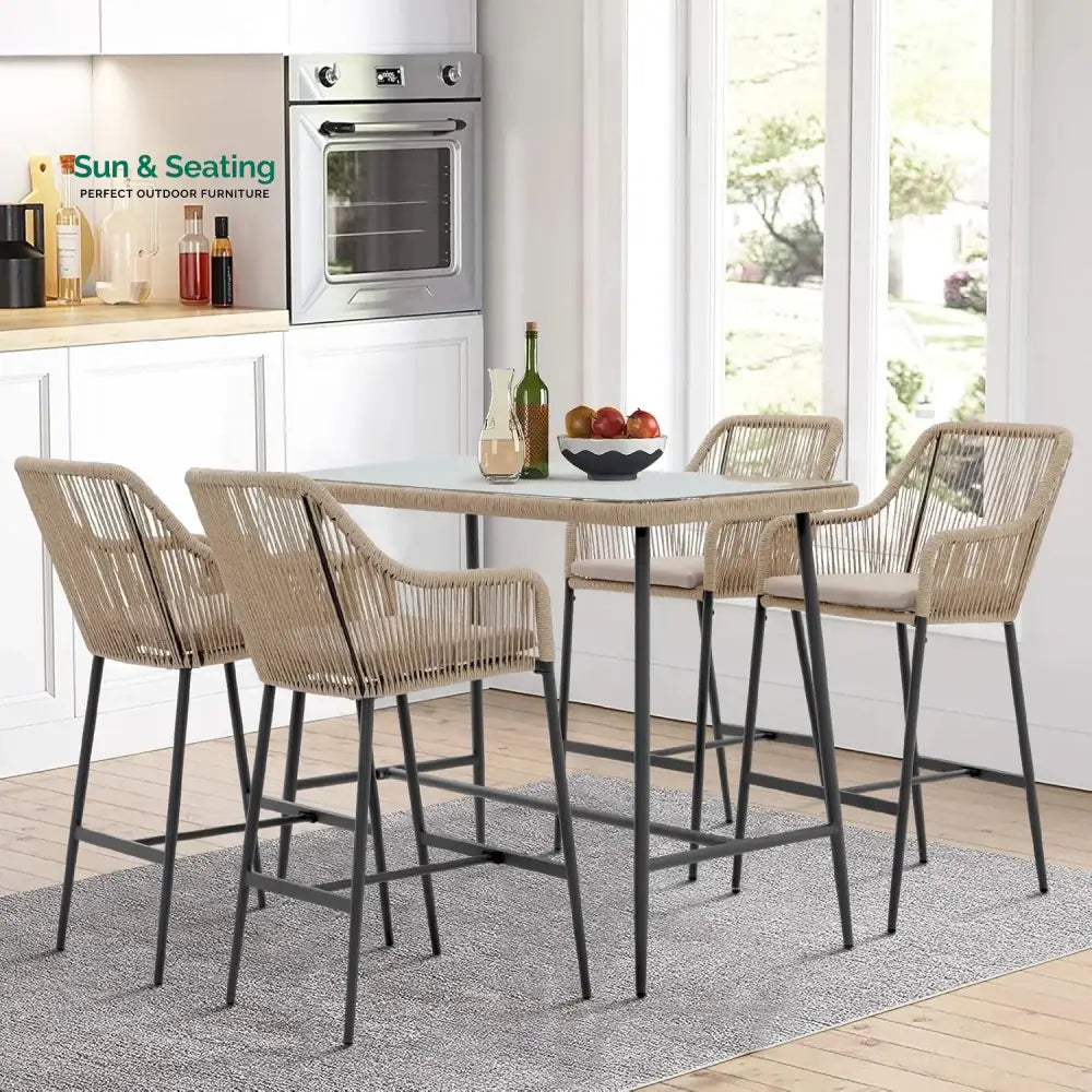 Ekatra Premium Outdoor Rope 5-Piece Bar Set With a High-Top Table Bar Set