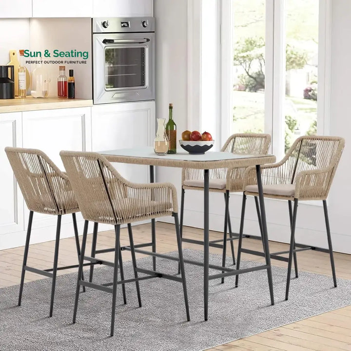 Ekatra Premium Outdoor Rope 5-Piece Bar Set With a High-Top Table Bar Set