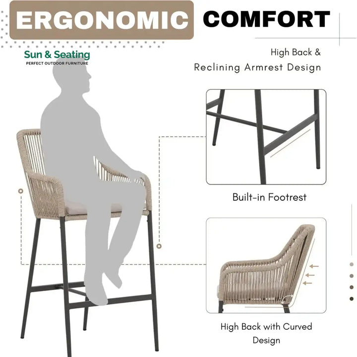 Ekatra Premium Outdoor Rope 5-Piece Bar Set With a High-Top Table Bar Set