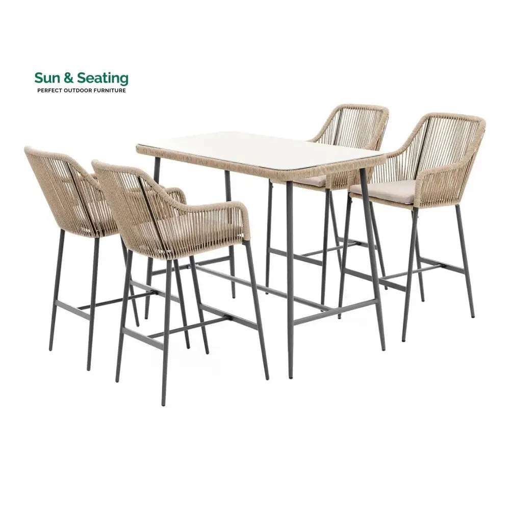 Ekatra Premium Outdoor Rope 5-Piece Bar Set With a High-Top Table Bar Set